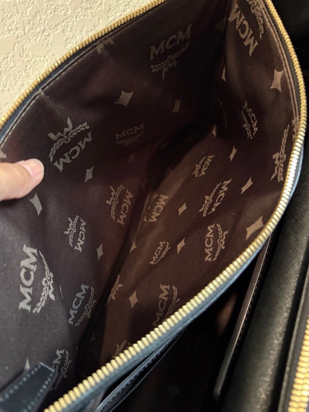MCM Black Saffiano / Crosshatched Leather Double-Zip Structured Satchel Like New - Picture 13 of 14